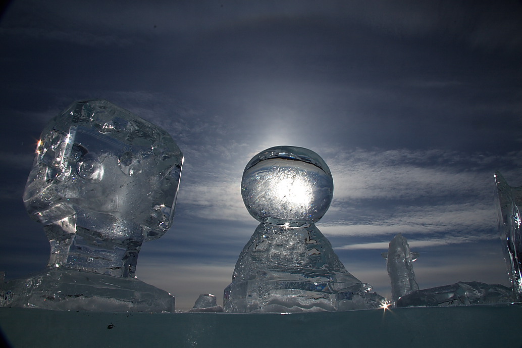 Some of the many ice sculptures in the gallery outdoors overlooking the river.