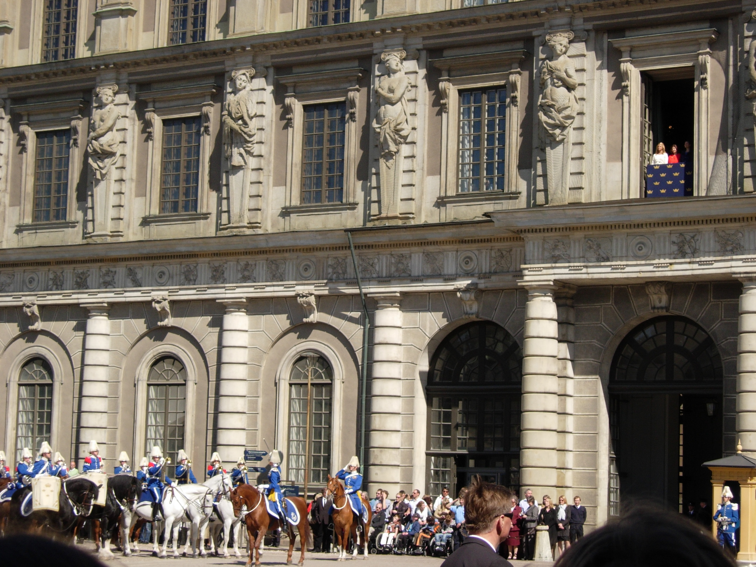 Another view of the celebrations. The tiny figures in the window on the right are Princess Madeleine and Queen Silvia.