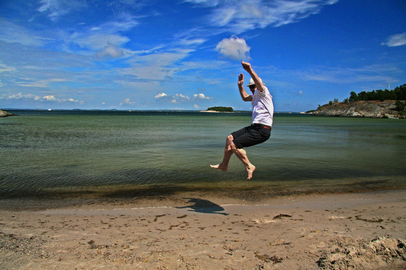 Robert doing a happy jump of joy on Uto.