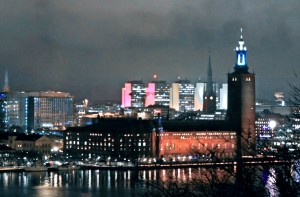 The view looking toward Stadshuset during the Nobel Prize dinner and dance party.