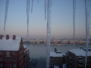 Giant icicle stalatites have formed on my window. 