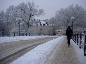 A snowy street in Södermalm.