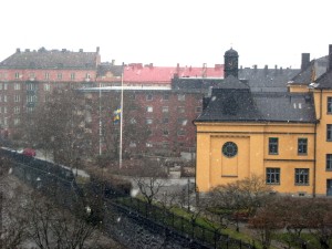 It's snowing in Stockholm on April 21st.